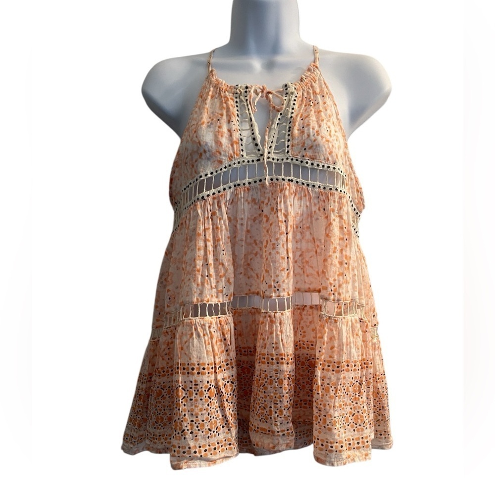 Free People Essaouira Babydoll Tank Top XS Boho Romantic Cottagecore Cotton Lace - Picture 2 of 10